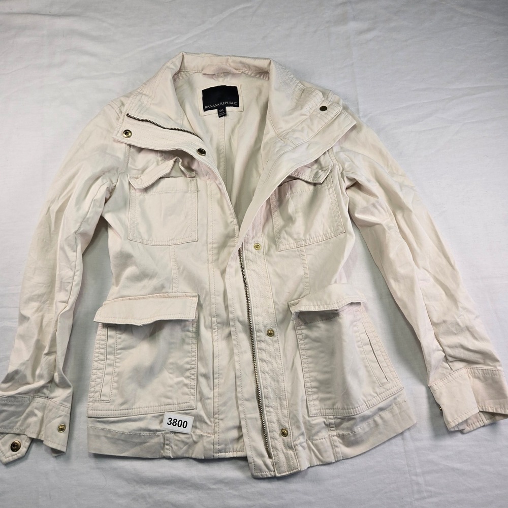Banana Republic Womens Utility Jacket Beige XXS Zip Button Front Cargo Pockets